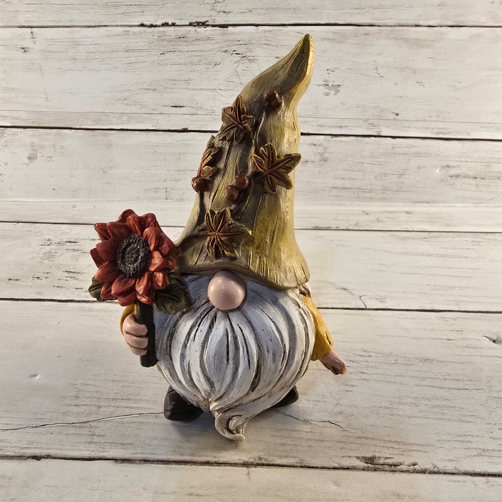 Fall Harvest Garden Gnome Figurine Sunflower Autumn Leaves Decor 5.5 Inch